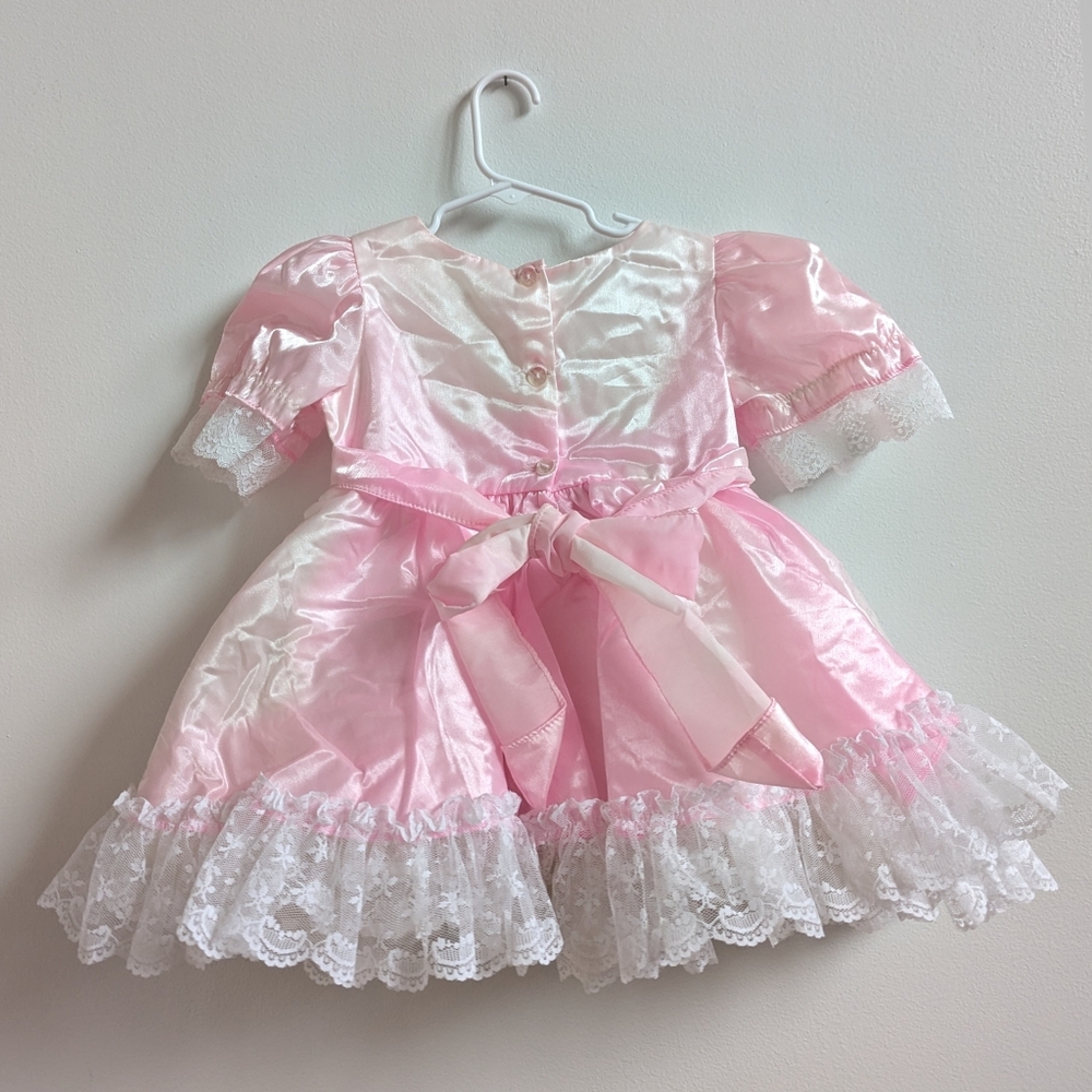 Vtg Lida Pageant Dress 3T Pink Shimmer Lace Beaded - Picture 5 of 6